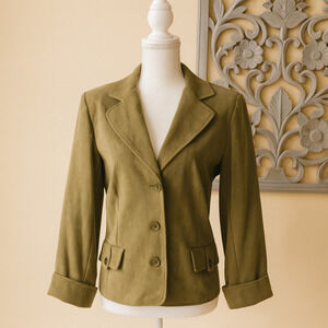 Studio 1 S14 Olive Green Faux Suede Blazer Minimalist Classic 90's Retro Vintage